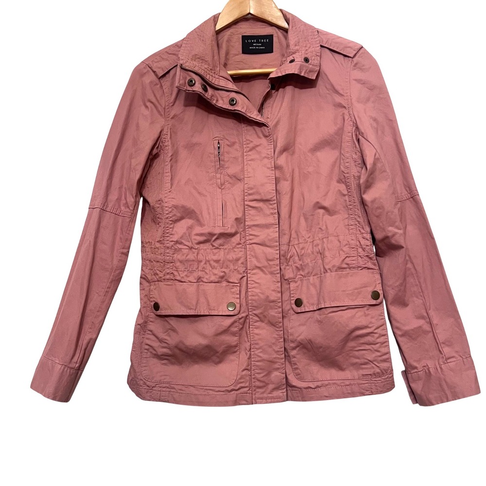 Love Tree Dusty Rose Utility Jacket Drawstring Waist Button Front Pockets W Med - Picture 1 of 10